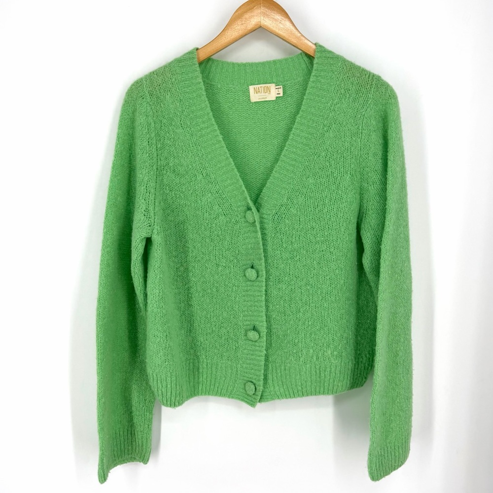 ✨Nation LTD Jamie Alpaca Blend Mint Green V-Neck Button Cardigan Sweater L